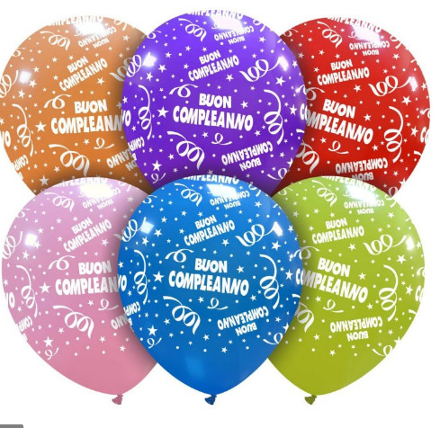 Palloncino colori assortiti con scritta "BUON COMPLEANNO", confezione da 25 pezzi
