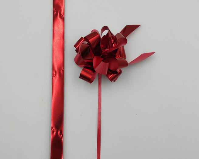 Coccarda laccio velox lux  metallizzato, colore rosso, altezza 19 mm, confezione da 30 pezzi