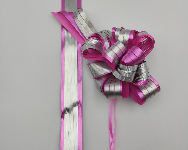 Coccarda laccio paper bicolore metallizzato rosa e argento mm 50 confezione da 10 pezzi