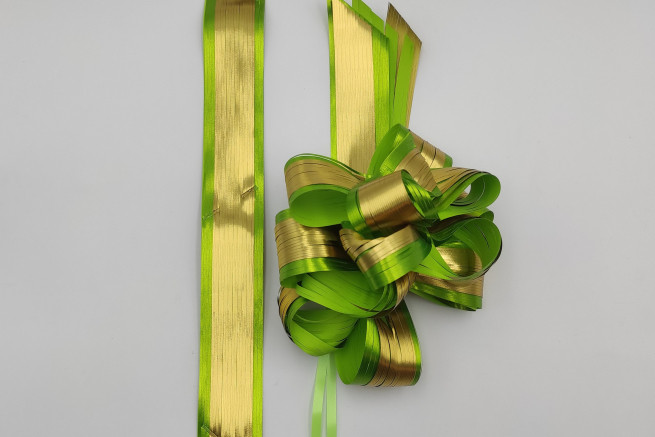 Coccarda laccio paper bicolore metallizzato verde e oro mm 50 confezione da 10 pezzi