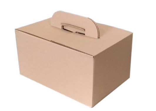 Scatola bauletto take-away in cartoncino avana con maniglia, base 32x22 cm, altezza 17 cm, cartone da 20 pezzi