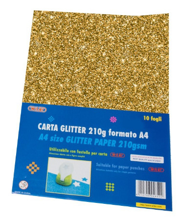Fogli carta glitterata, formato A4, 210gr/mq, tinta unita in confezione da 10 pezzi