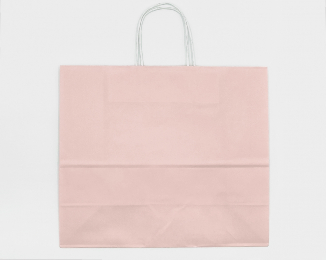 Shopper rosa antico in carta kraft con maniglia ritorta bianca