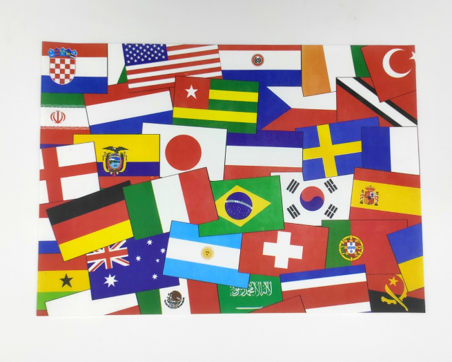 Set tovagliette stampa bandiere nazioni, 35x50cm, più 4 tovaglioli stampa bandiera Italia 33x33cm, confezione da 4 pezzi