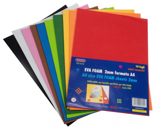 Foglio di gomma espansa "Fva foam", formato A4, colori assortiti, confezione da 10 fogli