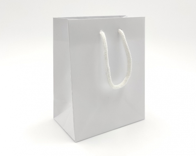 Shopper bianco carta plastificata opaca, maniglia in cotone