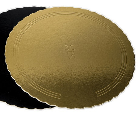 Disco cartone oro-nero bordo smerlato, 2400 grammi, confezione da 1 kg.