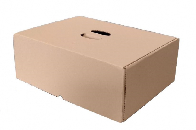 Scatola bauletto take-away in cartoncino avana con foro maniglia, base 48x33 cm, altezza 17 cm, cartone da 10 pezzi