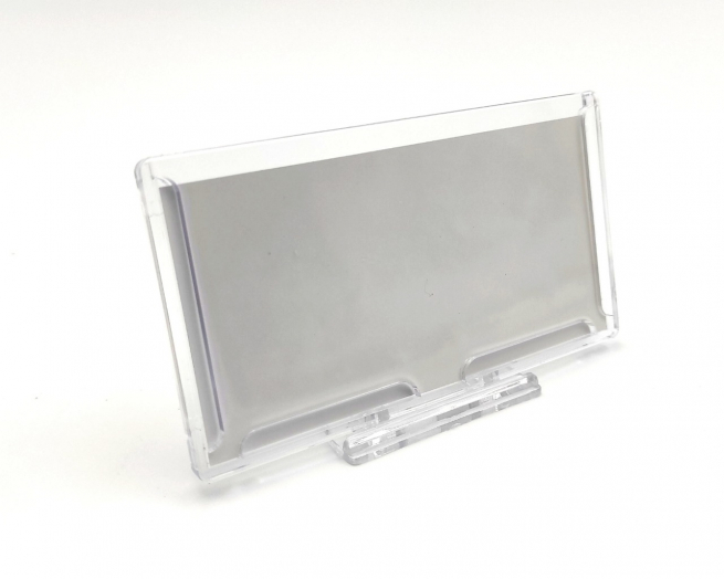 Targhetta autoportante in plexiglass, con supporto pieghevole a snodo, 12.8 x 7 cm