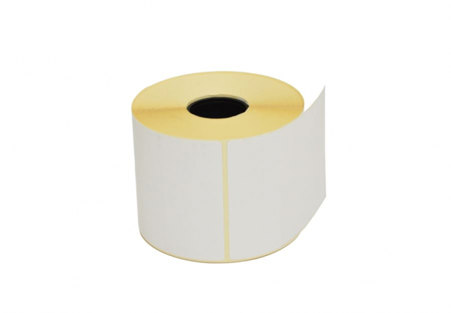 Etichette in carta adesiva bianca misura 60x65 mm, foro 40, in rotolo da 500 etichette