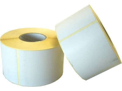 Etichette in carta adesiva bianca misura 60x45 mm, foro 40, in rotolo da 1000 etichette
