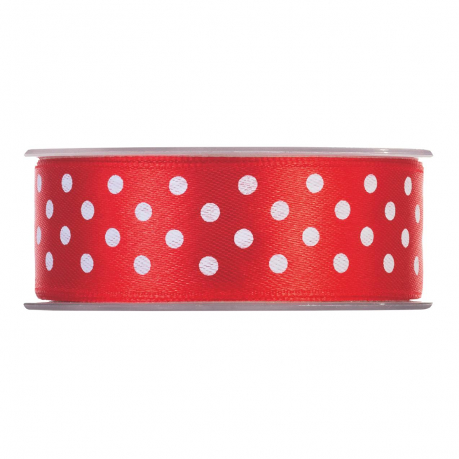 Rotolo nastro raso rosso con fantasia pois bianchi
