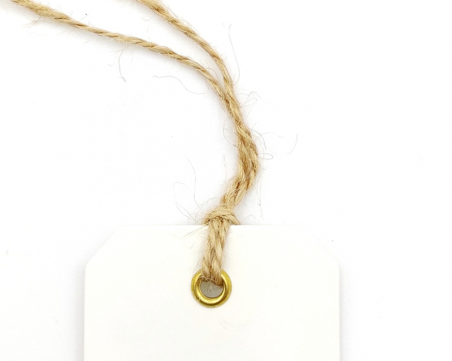 Etichetta tag rettangolare in cartoncino con filo cordoncino intrecciato, 4.5x8cm, confezione da 48 pezzi