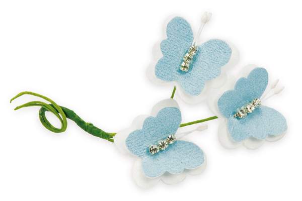 Farfalla celeste con strass altezza 2.5 cm, confezione da 60 pezzi