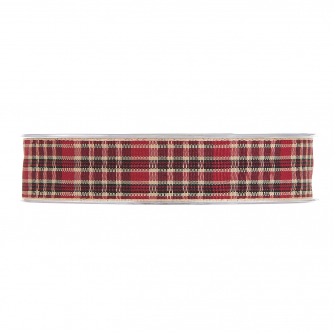 Rotolo nastro in tessuto scozzese "Tartan" bordeaux-nero-ecrù