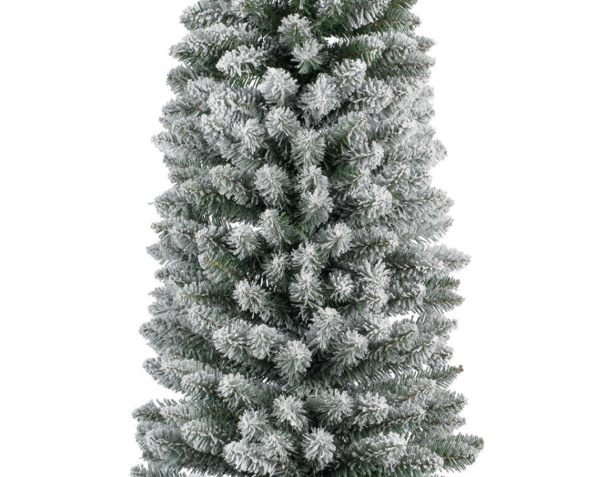 Pino "Pencil" verde innevato, altezza 180 cm, diametro base 50 cm