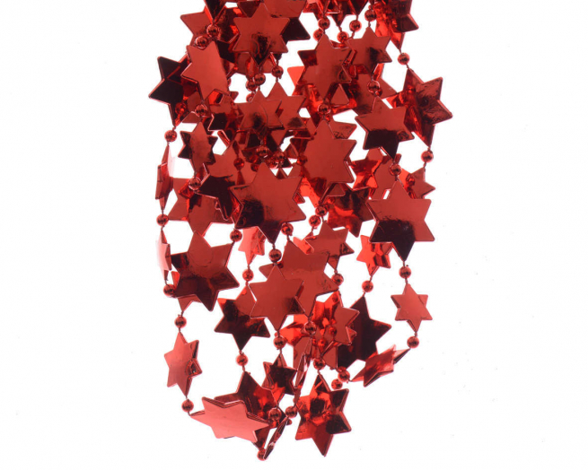 Filo di stelle e perline rosse, diametro 2.6 cm, lunghezza 270 cm