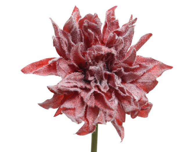 Crisantemo in seta rosso innevato, altezza 65 cm, diametro 20 cm