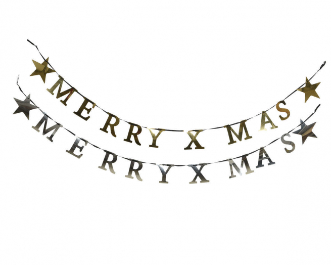 Festone con scritta "Merry X Mas", lunghezza 180 cm, colori assortiti