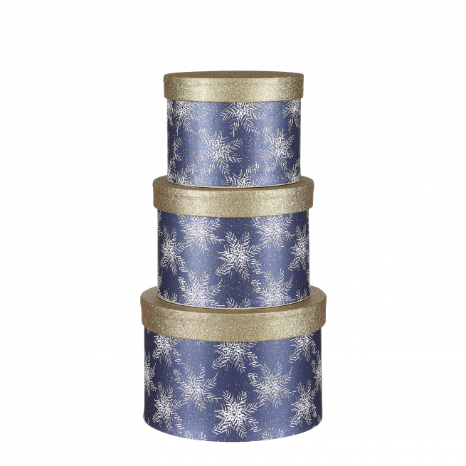 Cappelliera blu con fiocchi di neve, diametro 21 cm, altezza 14 cm, set da 3 pezzi