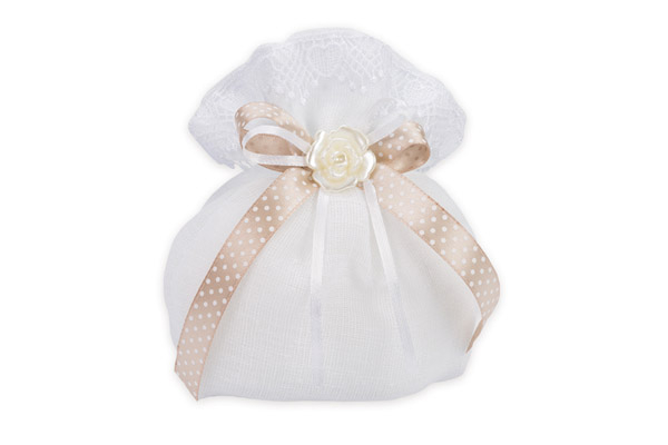 Sacchetto in lino bianco con pizzo, 16x18 cm, confezione da 10 pezzi