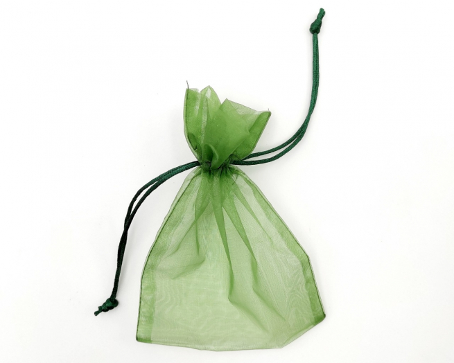 Sacchetto in organza verde scuro con tirante, confezione da 10 pezzi