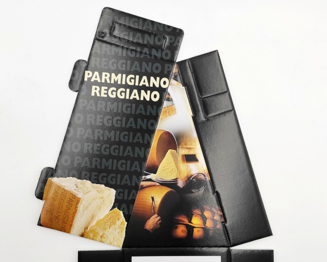Scatola formaggio in cartoncino fantasia nera , con maniglia, cartone da 50 pezzi