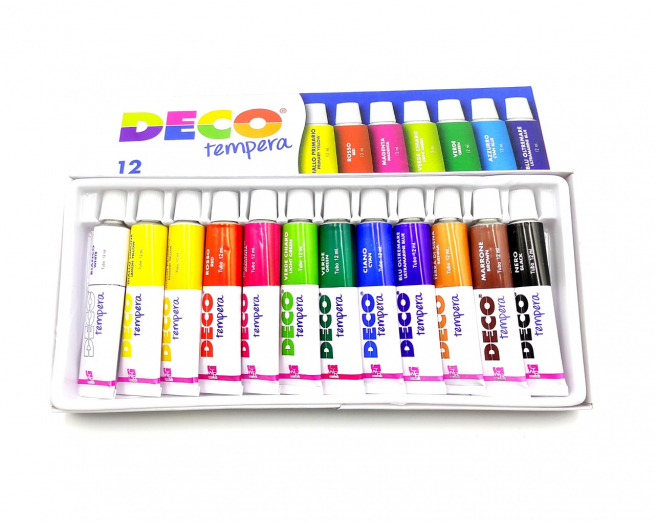 Tempera in tubetto da 12 ml, colori assortiti, confezione da 12 pezzi