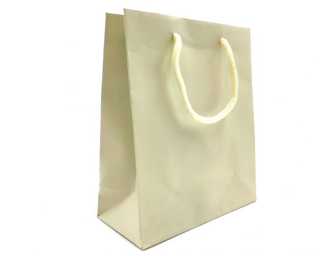 Shopper avorio-sabbia in carta plastificata opaca, maniglia in cotone