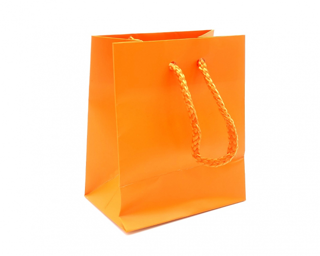 Shopper plastificato arancio, maniglia in cotone, confezione da 12 pezzi