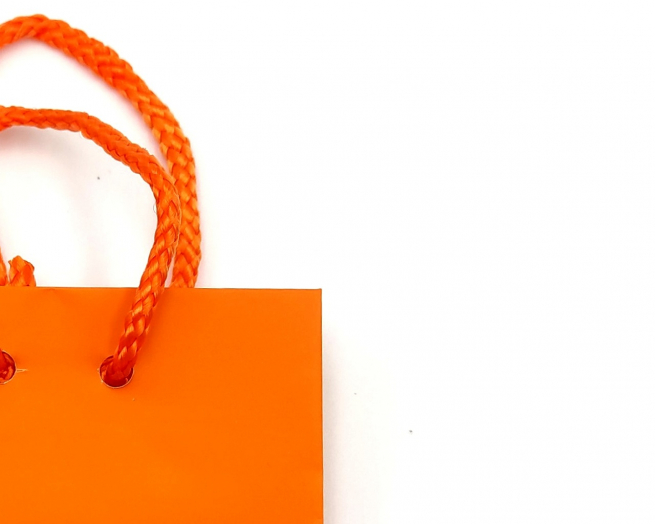 Shopper plastificato arancio, maniglia in cotone, confezione da 12 pezzi