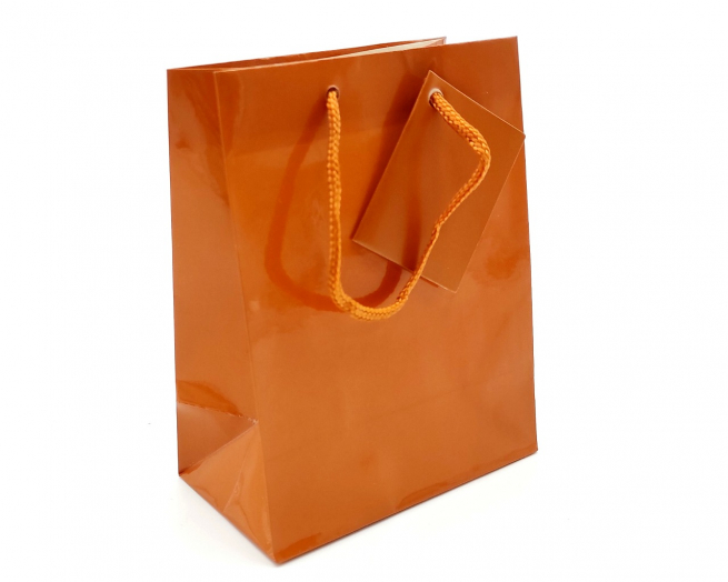 Shopper plastificato tabacco, formato 11x14.6 cm, maniglia in cotone