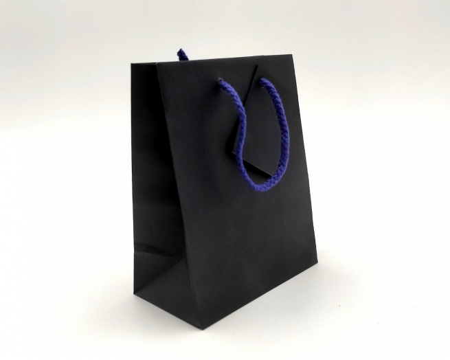 Shopper in carta sealing blu, formato 11.4x14.6 cm, maniglia in cotone