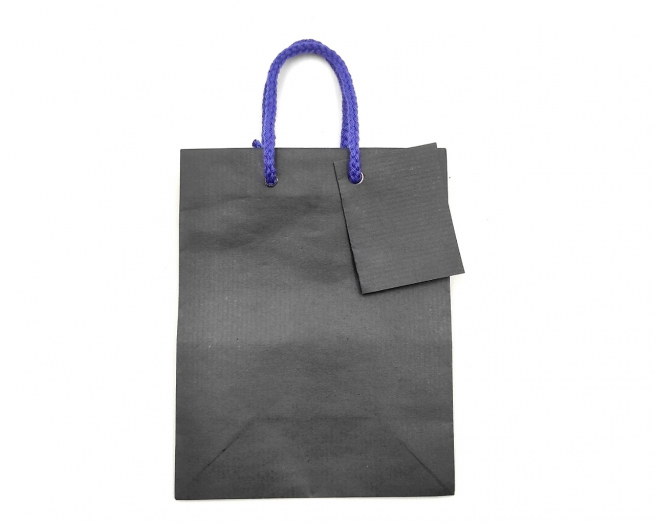 Shopper in carta sealing blu, formato 11.4x14.6 cm, maniglia in cotone