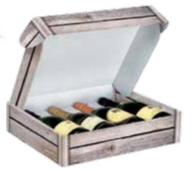 Scatola cantinetta porta 4 bottiglie in cartone fantasia legno bianco, cartone da 10 pezzi