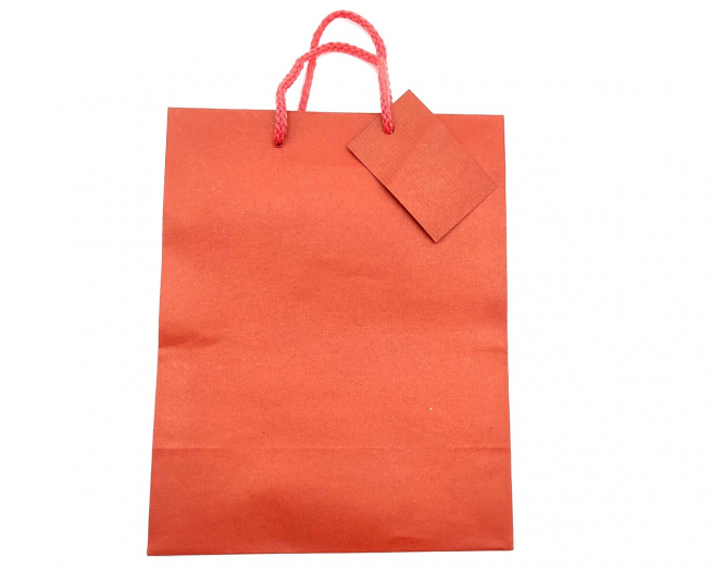 Shopper in carta sealing rosso, formato 18x22.7 cm, maniglia in cotone