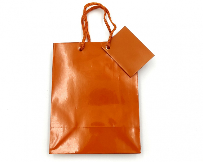 Shopper plastificato tabacco, formato 11x14.6 cm, maniglia in cotone