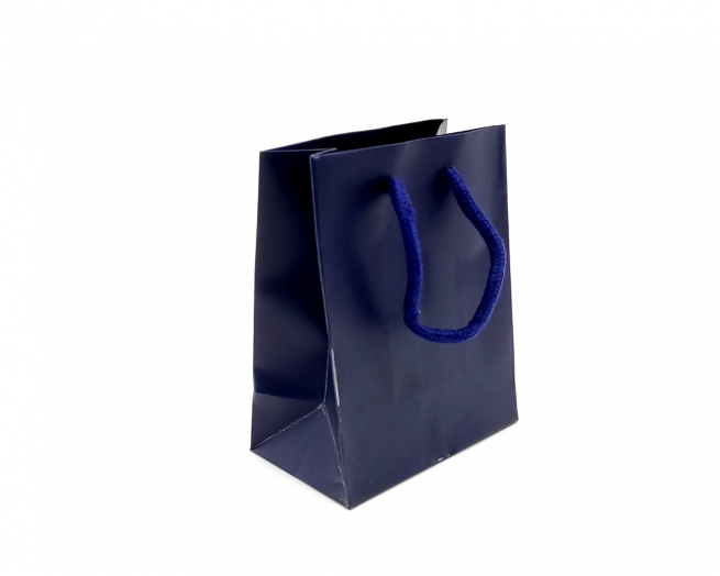 Shopper blu in carta plastificata opaca, con maniglia in cotone