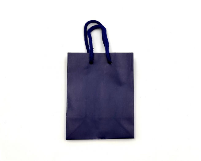 Shopper blu in carta plastificata opaca, con maniglia in cotone