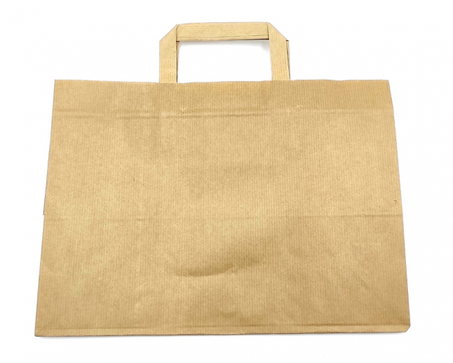 Shopper avana in carta sealing millerighe, fondo largo con maniglia piatta, 32+20x23 cm, confezione da 50 pezzi