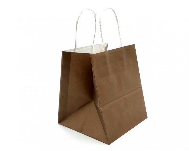 Shopper marrone con fondo largo quadrato e maniglia ritorta