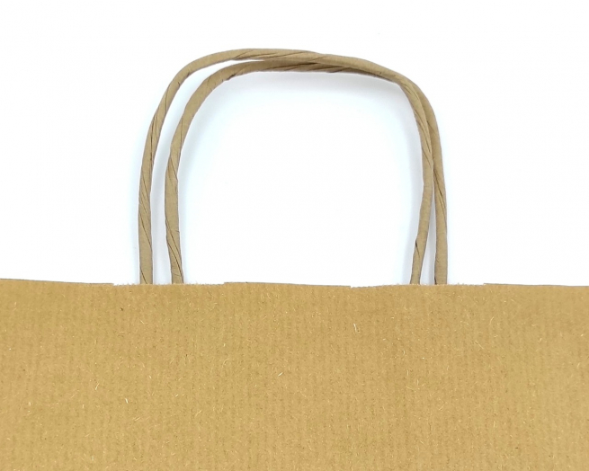 Shopper avana in carta sealing millerighe con maniglia ritorta, confezione da 25 pezzi