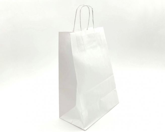 Shopper kraft bianco con maniglia ritorta, confezione da 25 pezzi