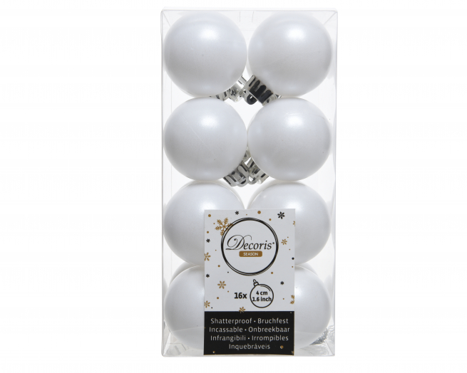 Sfera infrangibile bianco opaco diametro 4 cm, confezione da 16 pezzi