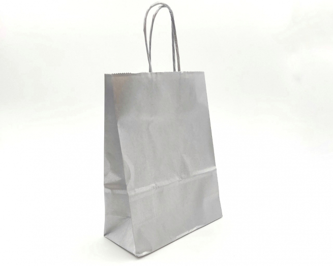 Shopper argento metal in carta kraft con maniglia ritorta