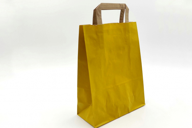 Shopper sealing millerighe giallo con maniglia piatta