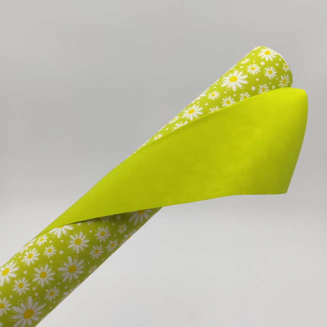 Bobina in PPL "Daisy", stampa margherite su base verde oliva, h 1 x 25 mt
