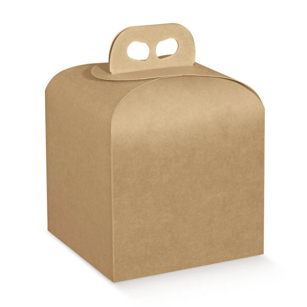 Scatola porta panettone in cartone avana liscio con maniglia, vari formati