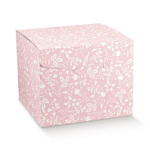Scatola "Segreto" automontante fantasia "Armonie" rosa, base quadrata, cartone da 20 pezzi