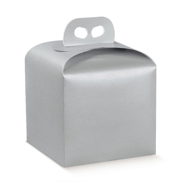 Scatola porta panettone effetto pelle argento, 16x16x14 cm, cartone da 50 pezzi